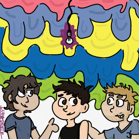 Fanart do álbum "Twenty One Pilots", da banda "Twenty One Pilots", onde Tyler está no centro, sorrindo com as sombrancelhas arqueadas e olhando para Chris Salih, que está na esquerda, sorrindo com os dentes e com a mão direita nas costas de Tyler.