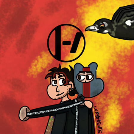 Fanart do álbum "Clancy", da banda "Twenty One Pilots", onde Tyler está do lado esquerdo, olhando para Josh, com o braço direito esticado segurando sua fita "Clancy", e Josh está do lado direito, atrás de Tyler, com a mão esquerda em seu ombro.